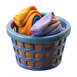 a laundry basket filled with clothes