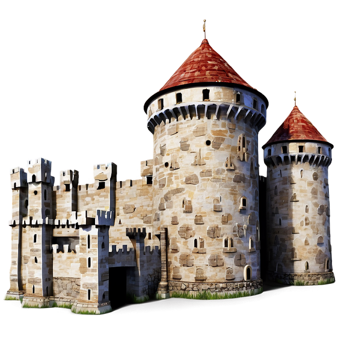 a castle with two towers and a red roof