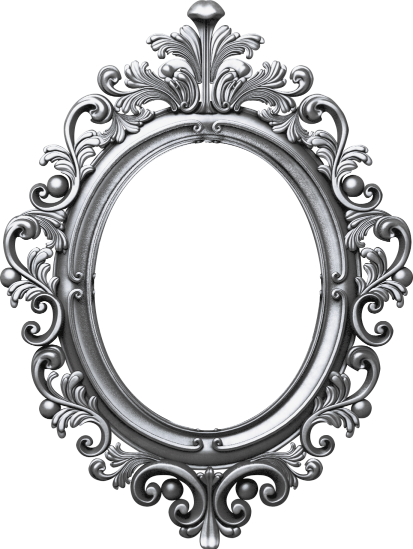 an ornate silver frame on a white background