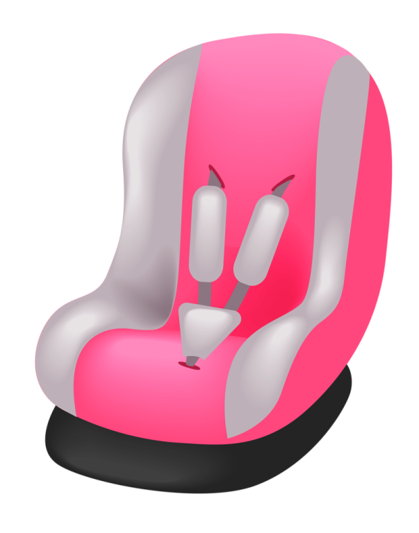 a pink and gray car seat