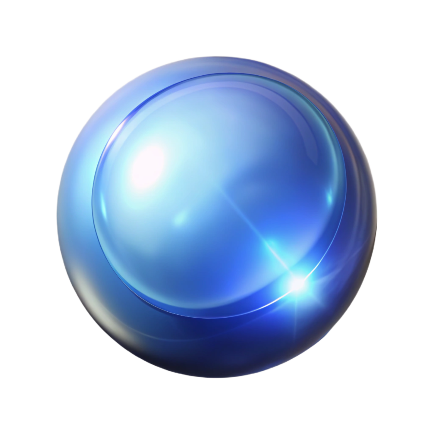 a shiny blue ball on a white background