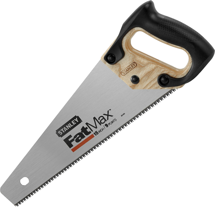 a saw with a wooden handle and black handle