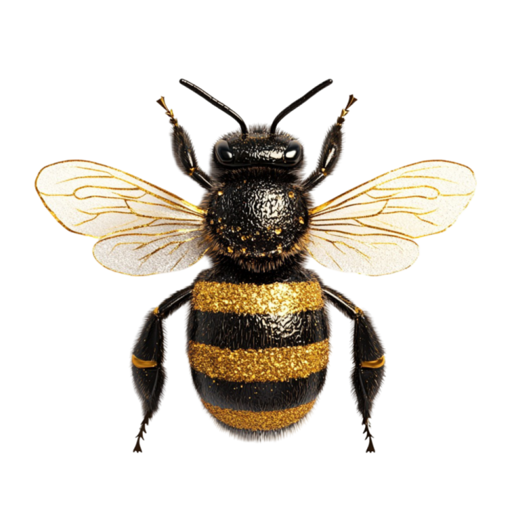 a black and gold bee on white background