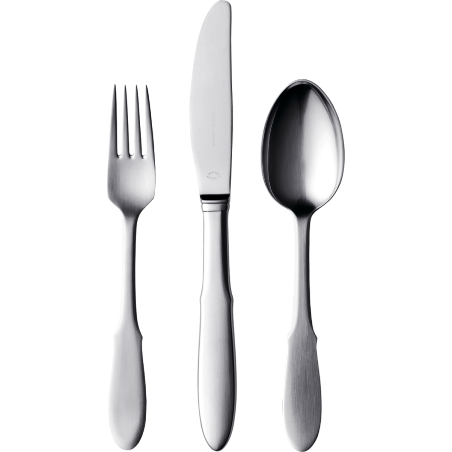 a knife, fork and spoon on a white background