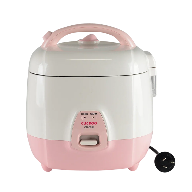 a pink and white rice cooker