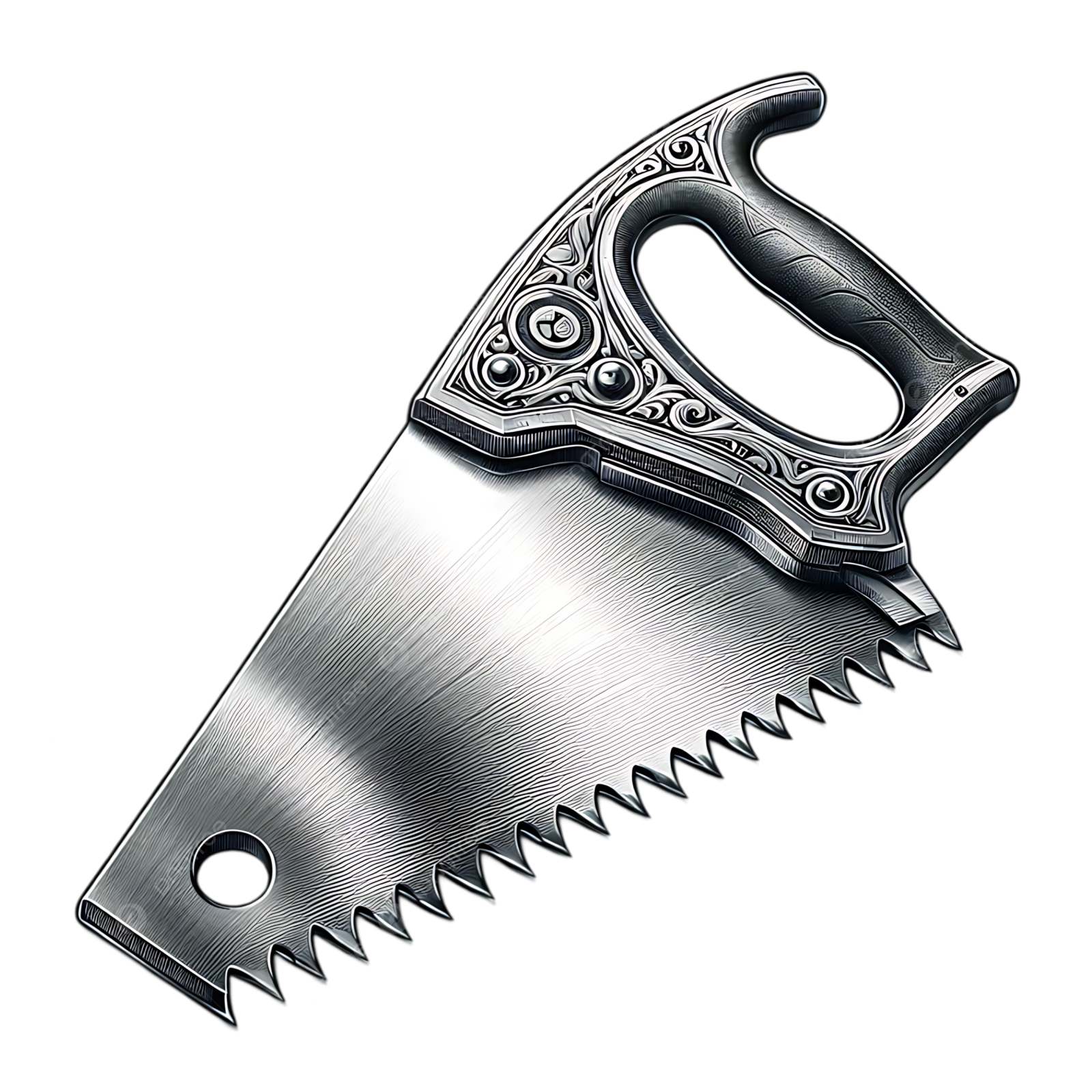 a black and white drawing of a knife