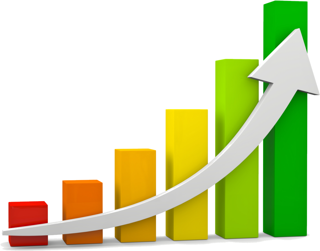 a bar chart with an arrow pointing upward