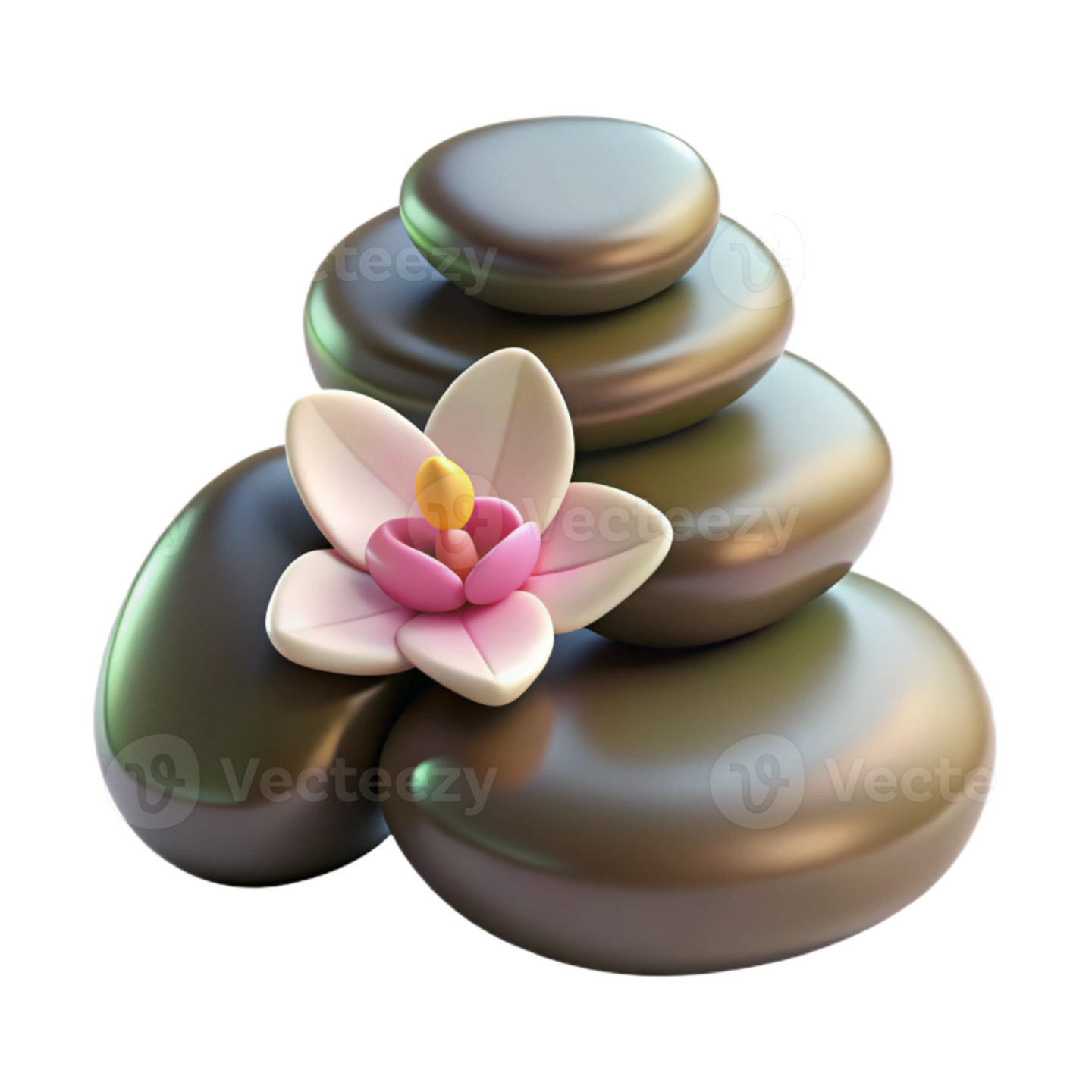 a pile of stones with a flower on top