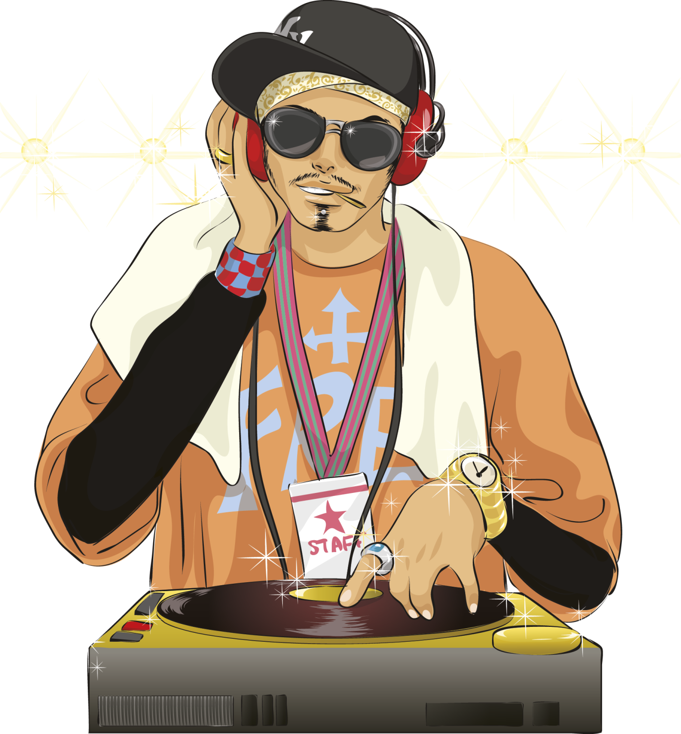 a man wearing headphones and holding a record