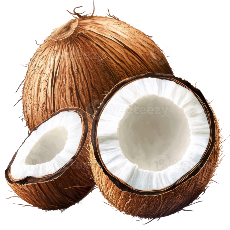 two coconuts on a white background