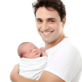 a man holding a baby in his arms