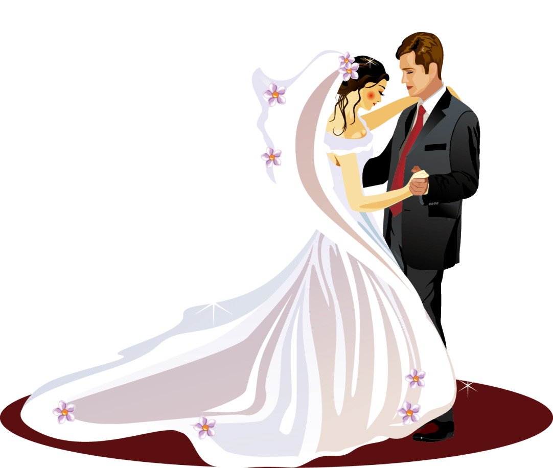 a bride and groom in their wedding gown