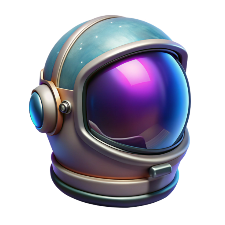 an astronaut helmet with a purple and blue face