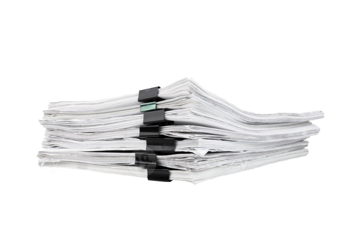a stack of newspapers on a white background