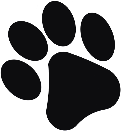 a black paw print on a white background