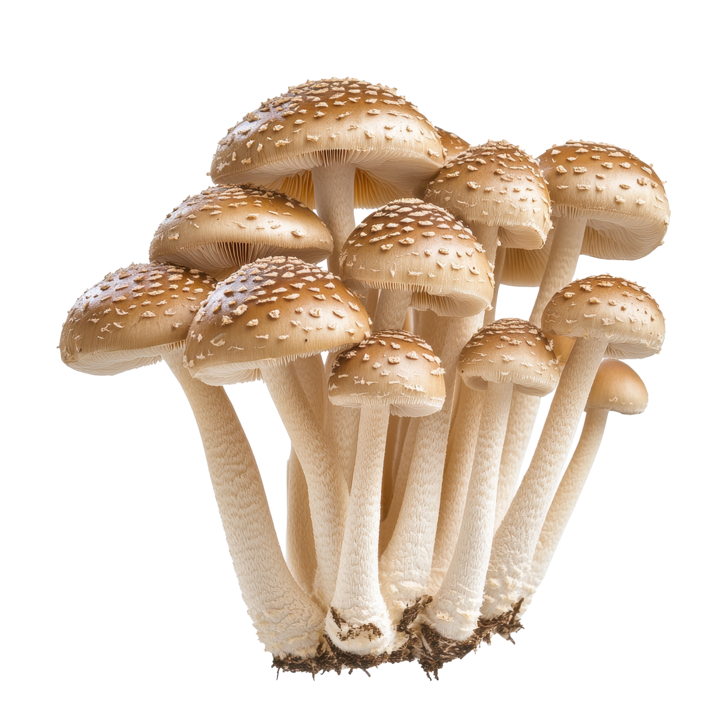a bunch of mushrooms on a white background