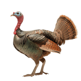 a close up of a turkey on a white background
