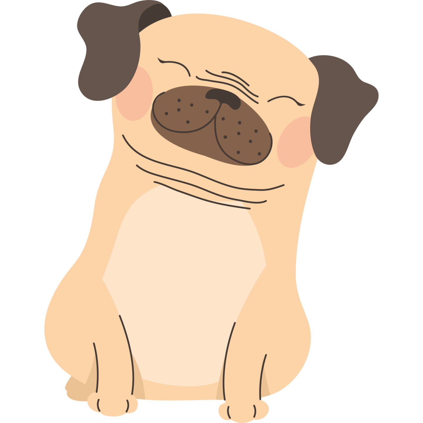 a pug sitting down with its eyes closed