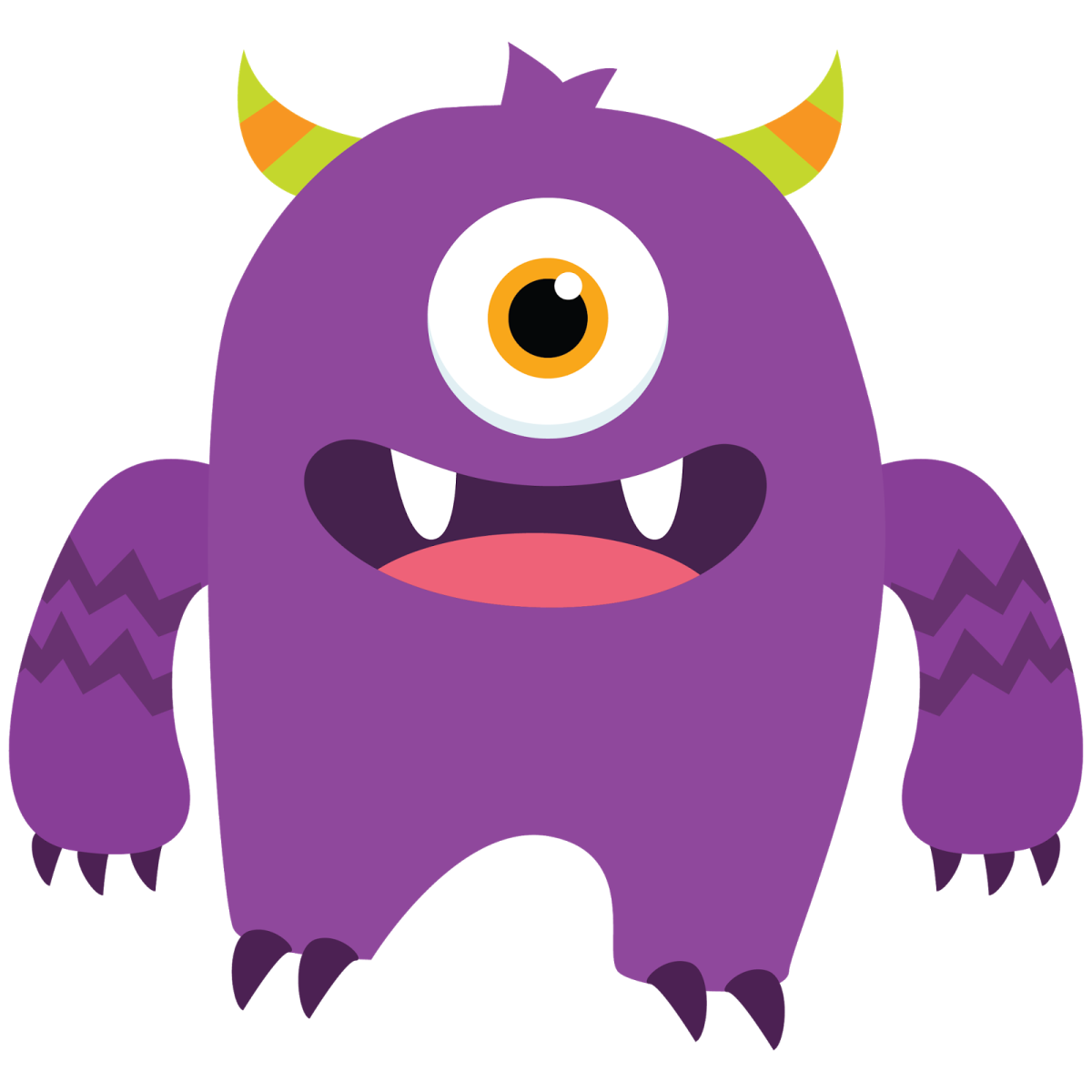 a purple monster with horns and big eyes