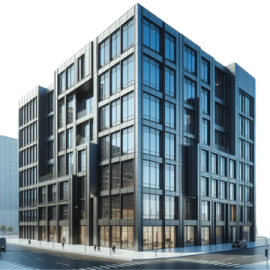 a large building with many windows on the side