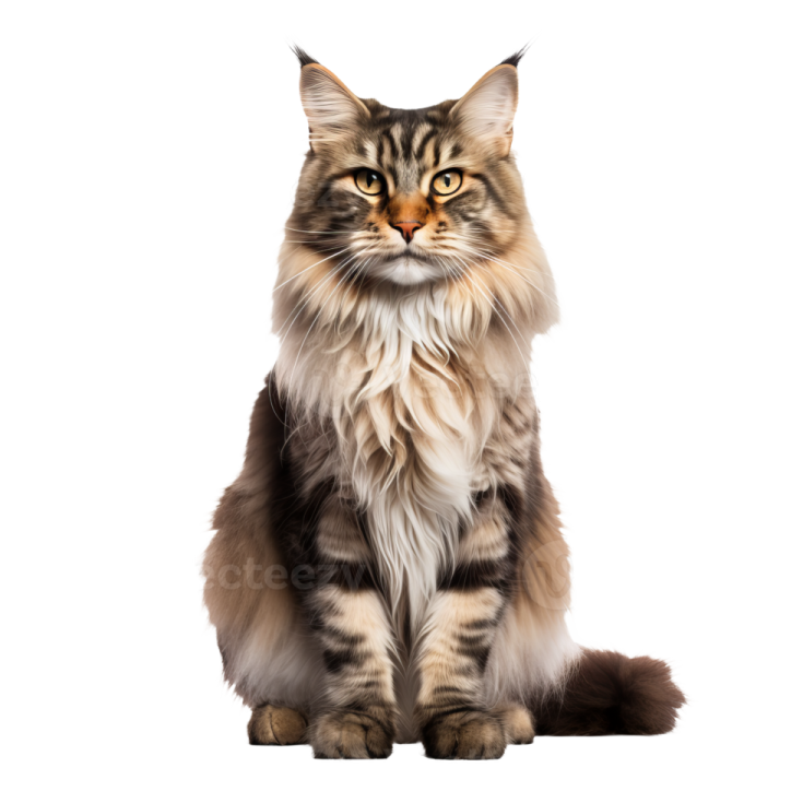 a long haired cat sitting and looking at the camera