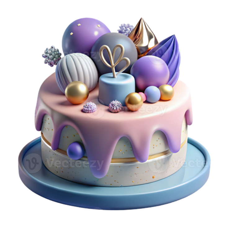 a cake with purple and gold decorations on top