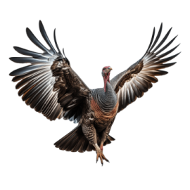 a turkey is flying in the air