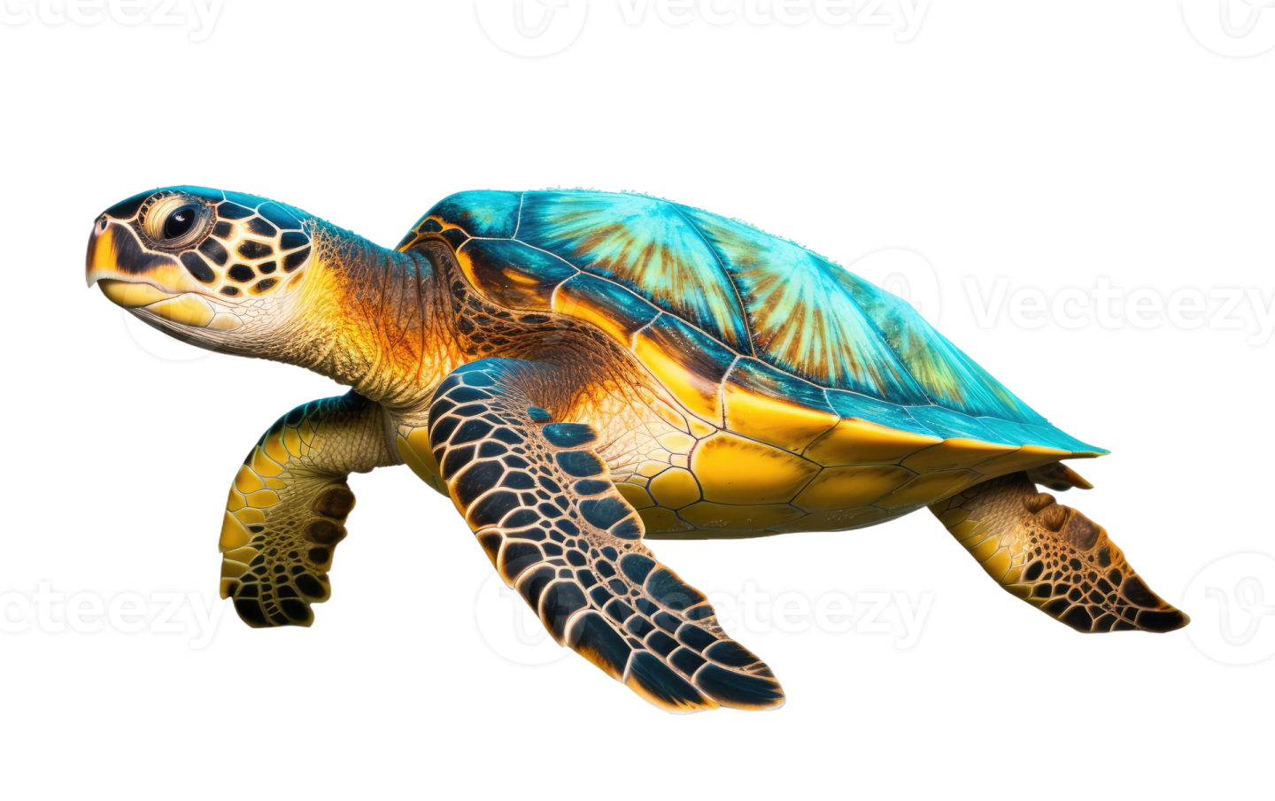 a green sea turtle on a white background