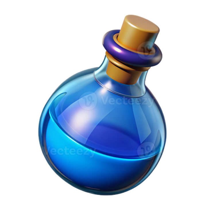a blue glass bottle with a wooden stopper