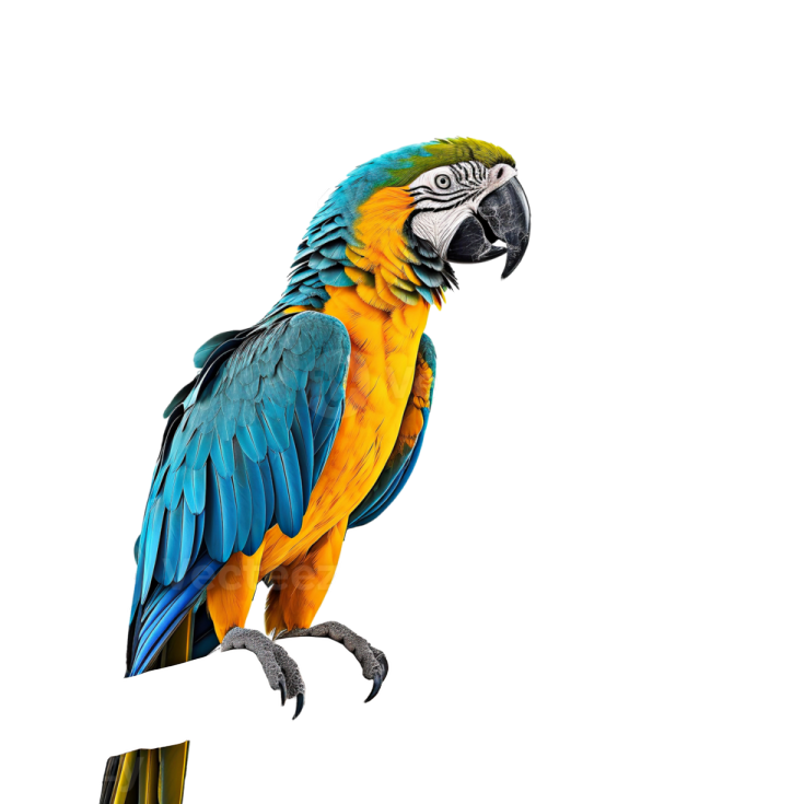 a blue and yellow parrot perched on a branch