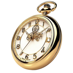 a gold pocket watch on a white background