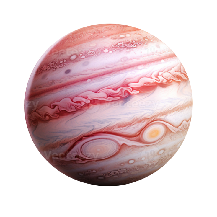 a red and white planet on a white background