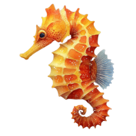 a seahorse with orange and yellow colors