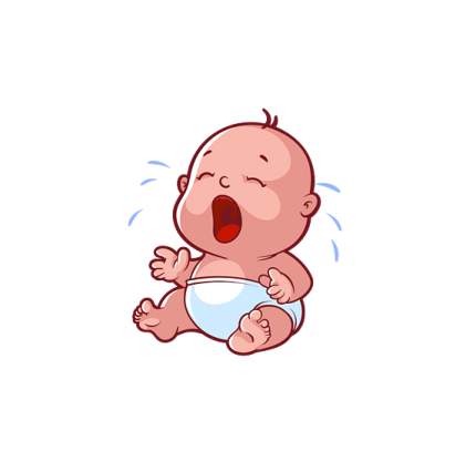 a baby crying with its mouth open