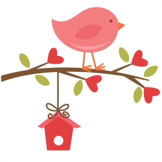 a pink bird sitting on a branch with a birdhouse