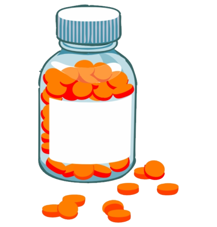 a glass jar filled with orange pills