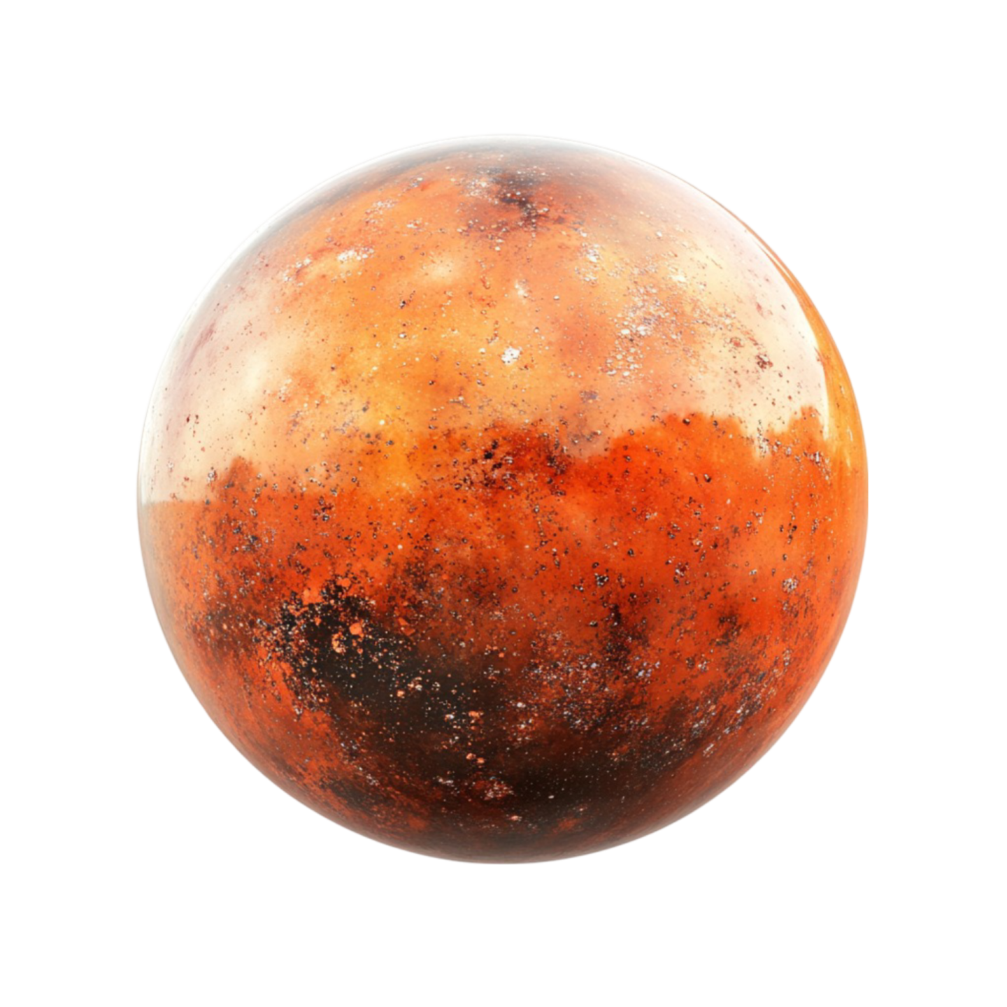 an orange and black sphere on a white background