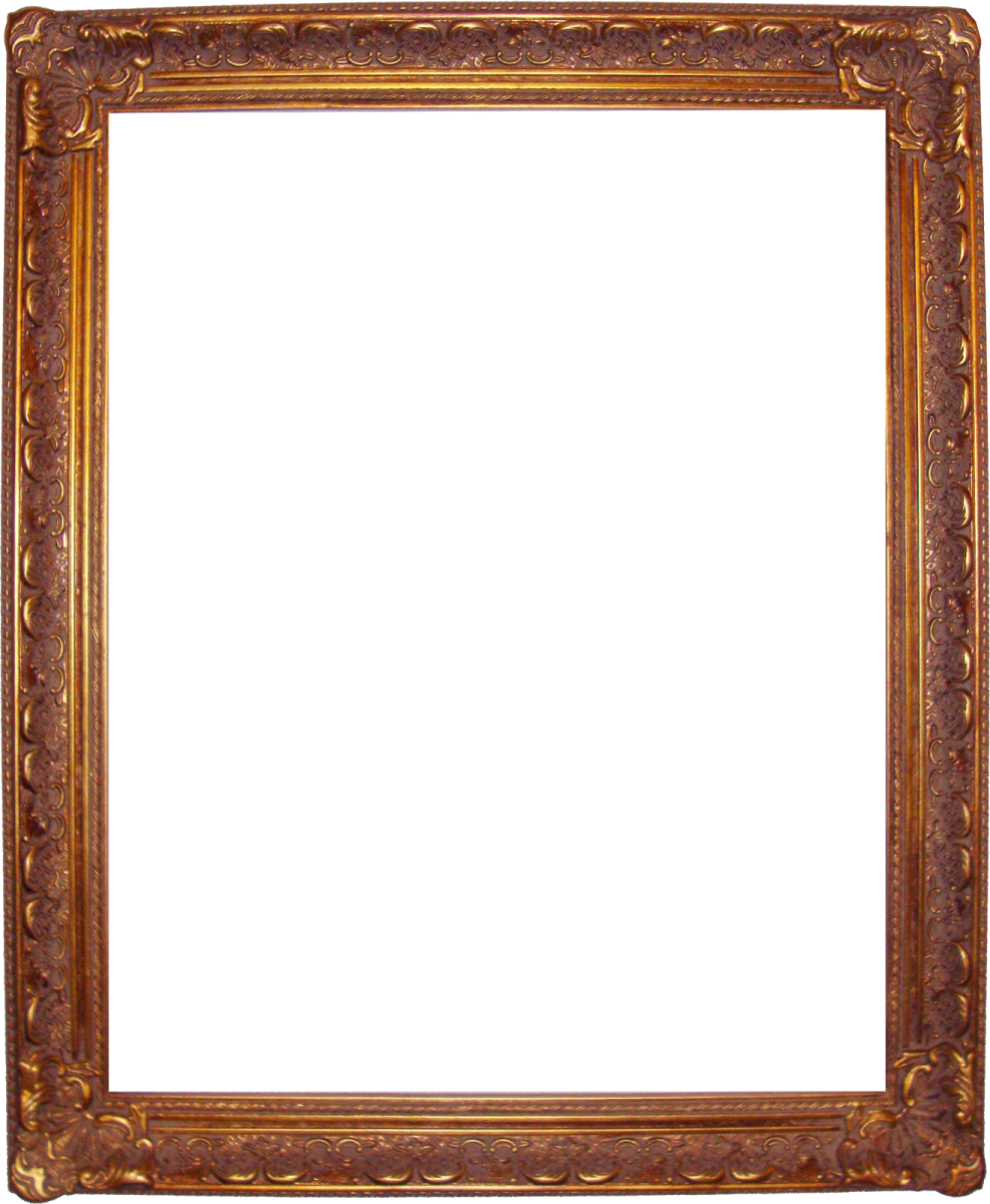 an antique gold frame on a white background