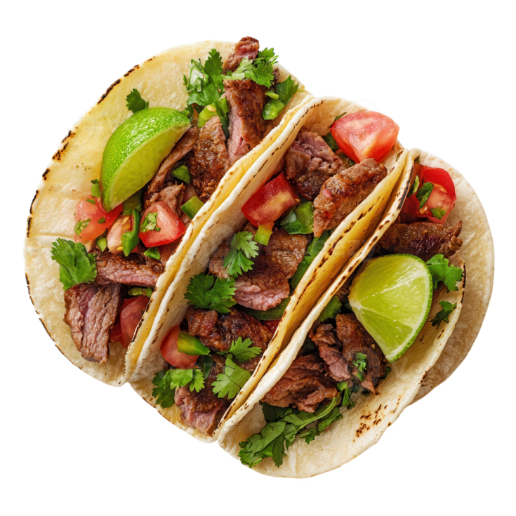 two beef tacos on a white background