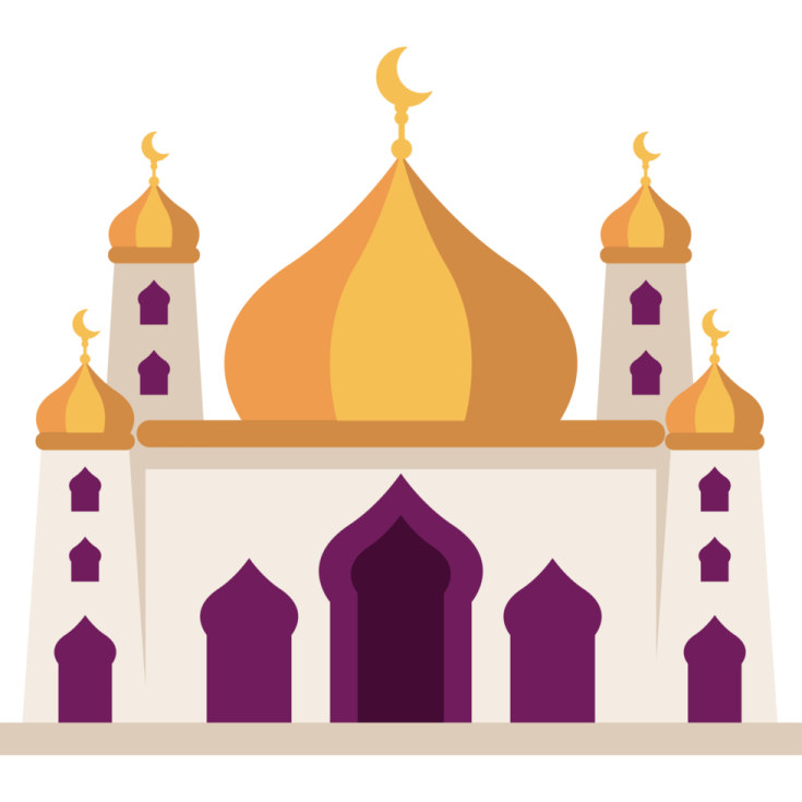 a mosque with two domes and a crescent