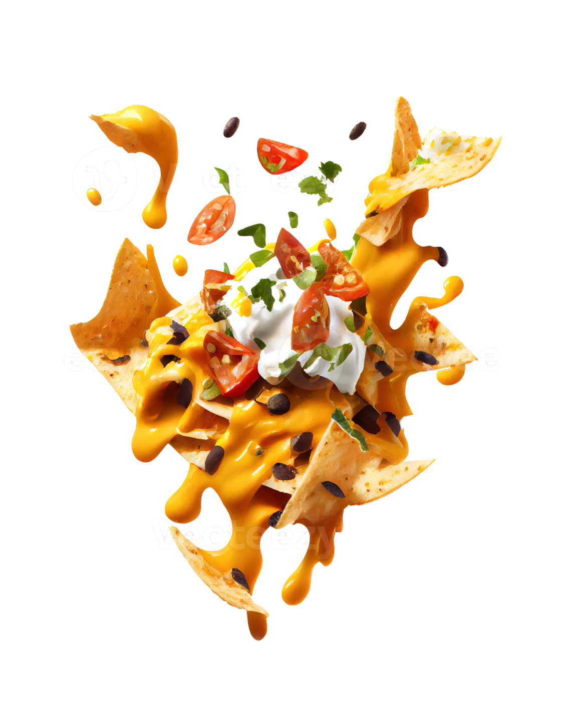 a plate of nachos with cheese and sauce