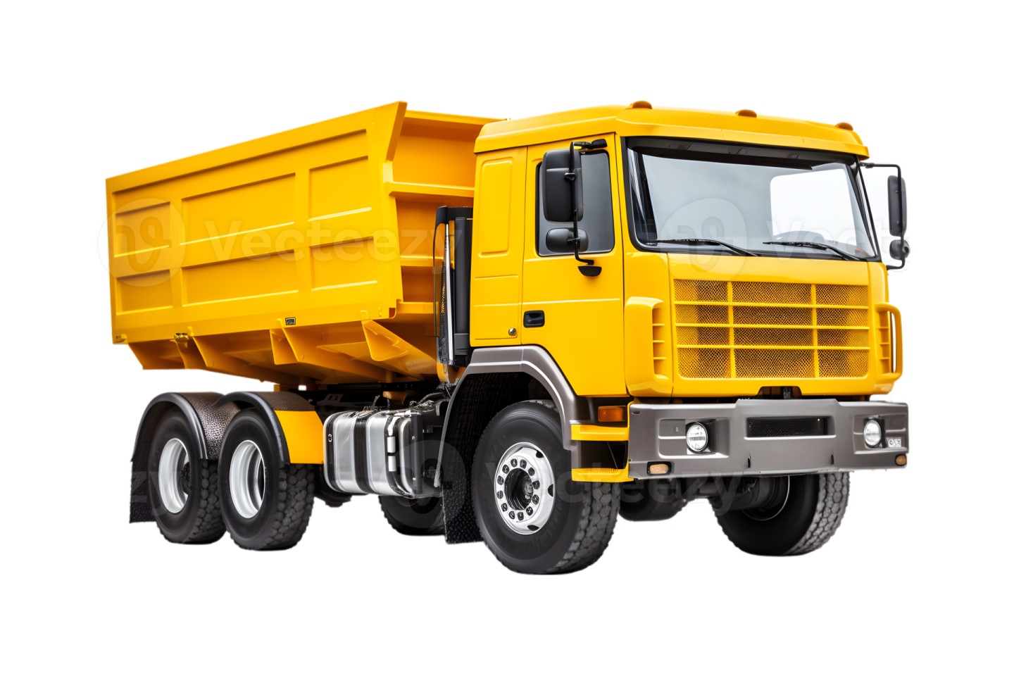 a yellow dump truck on a white background