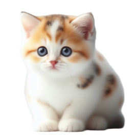 a small orange and white kitten with blue eyes