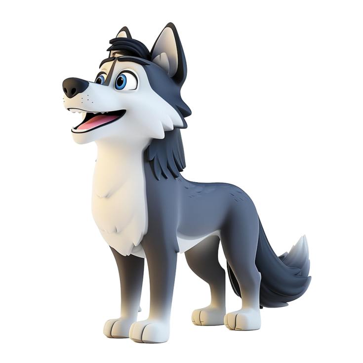 a gray and white dog with blue eyes