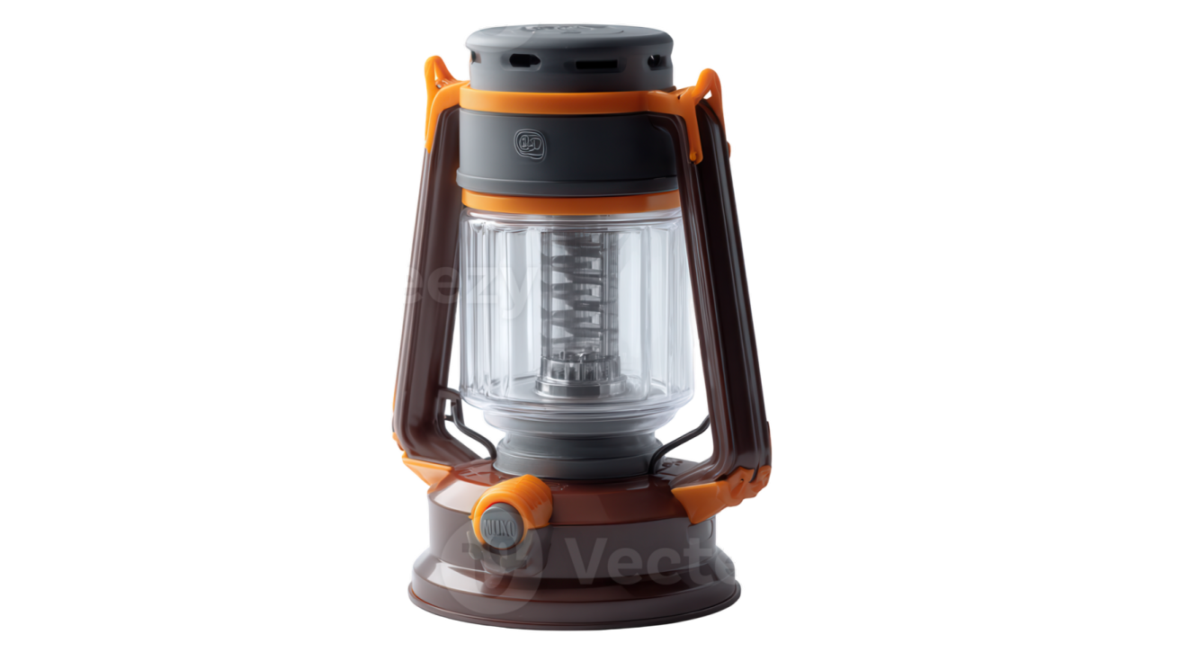 an orange and black lantern on a white background