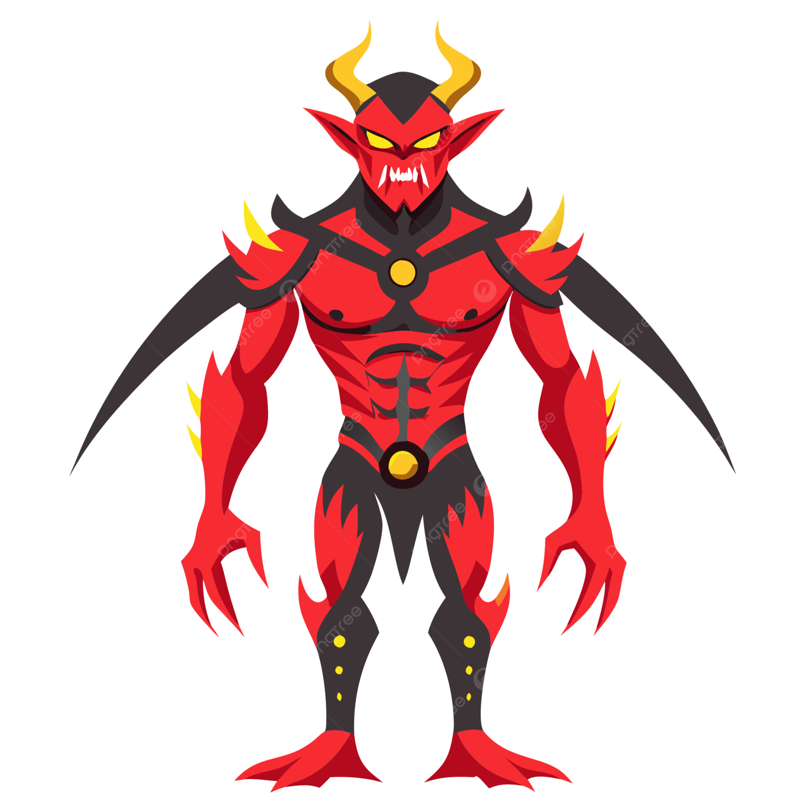 an illustration of a red devil with yellow horns