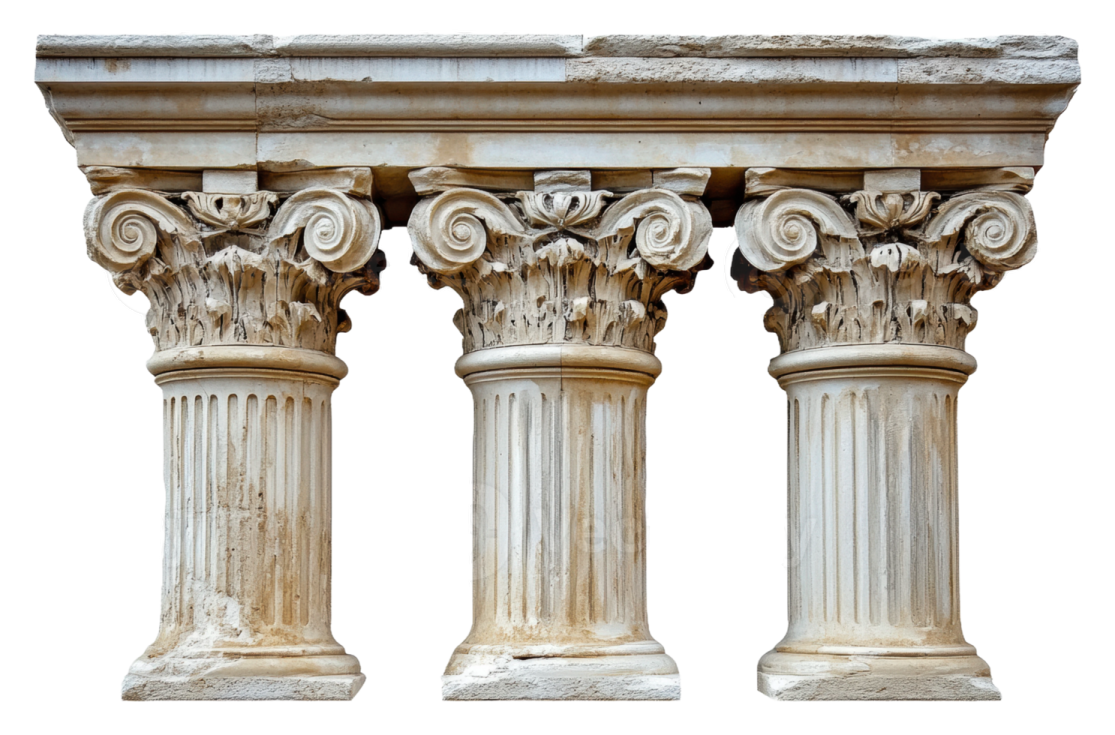 a close up view of the top and bottom of an old stone column
