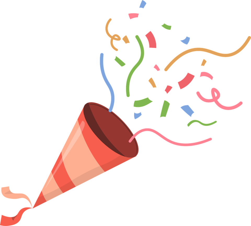 a red party hat with streamers and confe