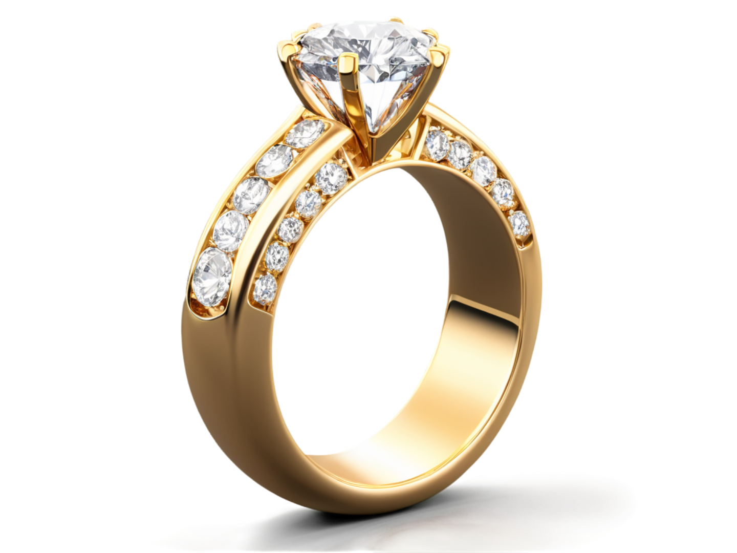 a yellow gold engagement ring with diamonds