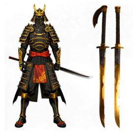 an image of a samurai with two swords